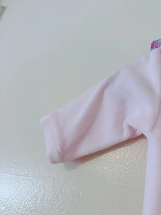 Jacadi Paris Baby Girl 3mo Pale Pink Velour Footed Onsie Floral Ruffle Collar - Picture 6 of 11